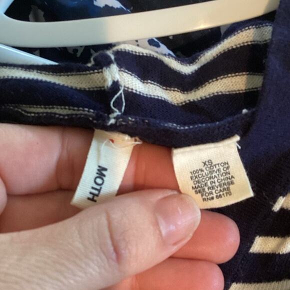 Moth Anthro Knit Cardigan Size XS Ditsy Floral Embroidered Navy Blue Striped Y2K - Picture 3 of 10